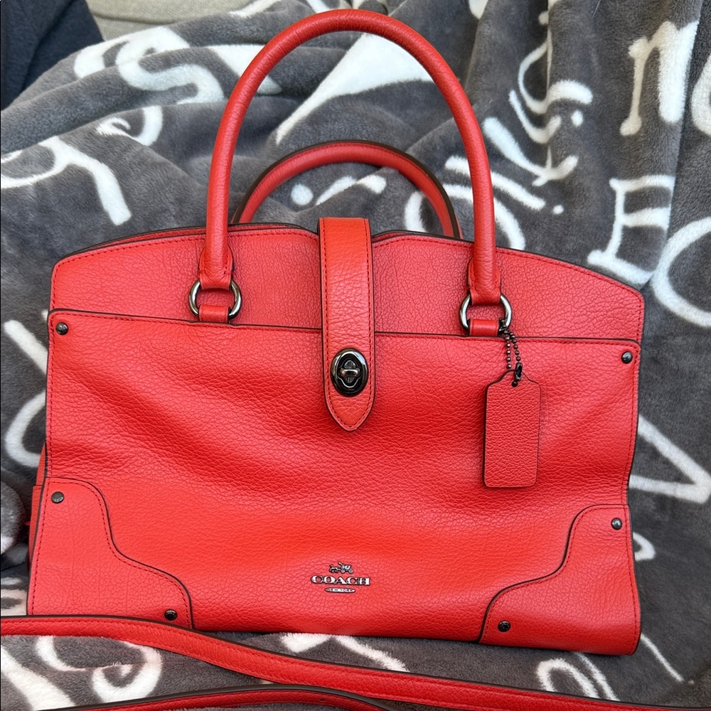 Coach Bright Red Leather Satchel